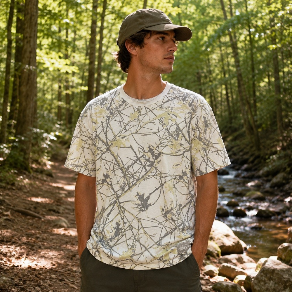 Brooklyn Cloth Workwear T-Shirt Mens Large White Tan Real Tree Camo Outdoors